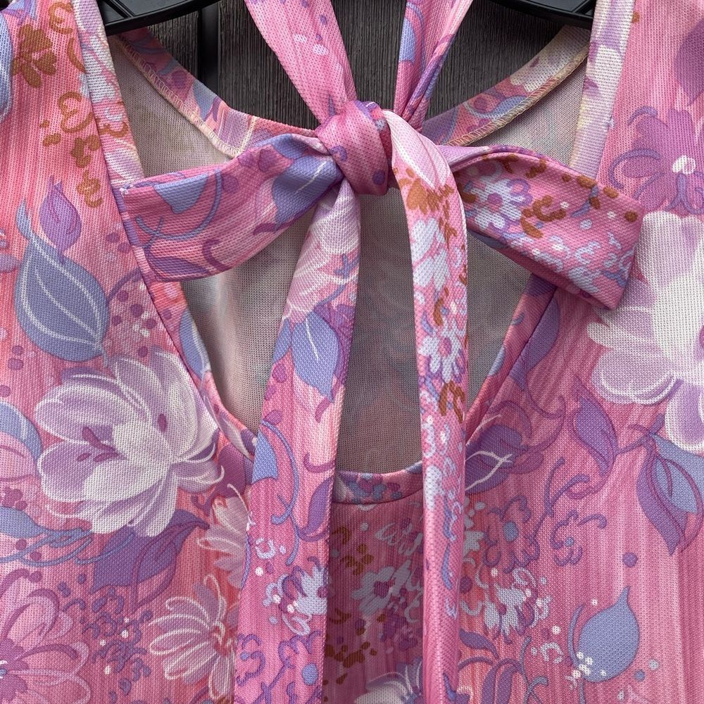 Vintage Floral‎ Polyester Top With Belt - Picture 2 of 7
